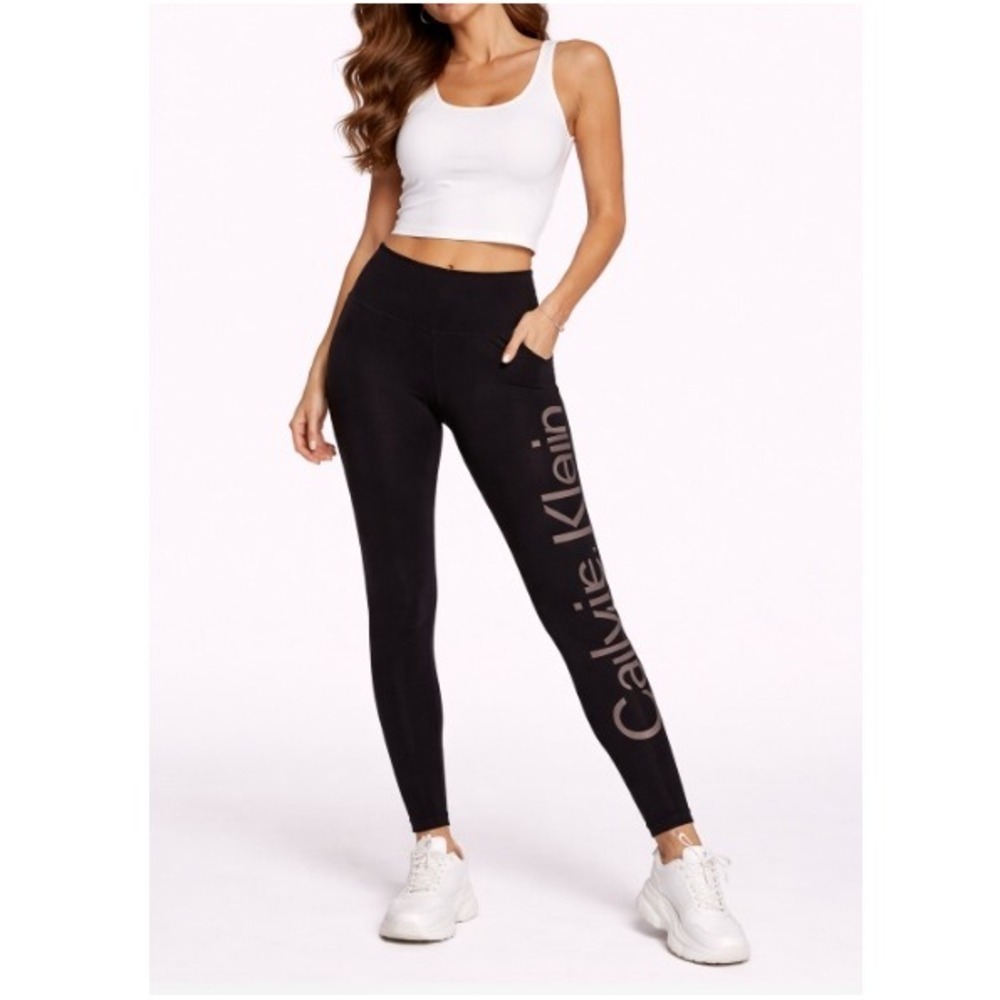 Calvin Klein Women's Black Logo Graphic High Waisted Performance Leggings Size S
